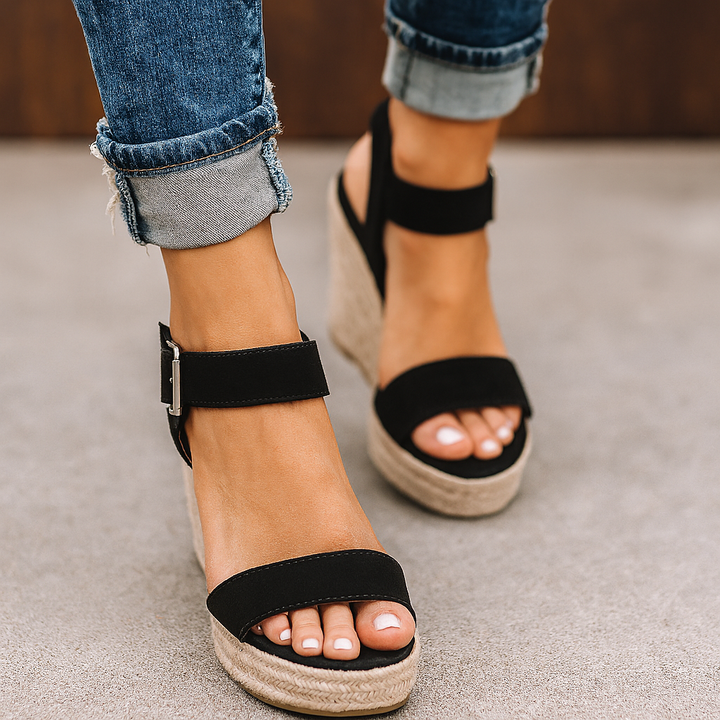 Women's espadrille wedge sandals with open toe, perfect for summer comfort.