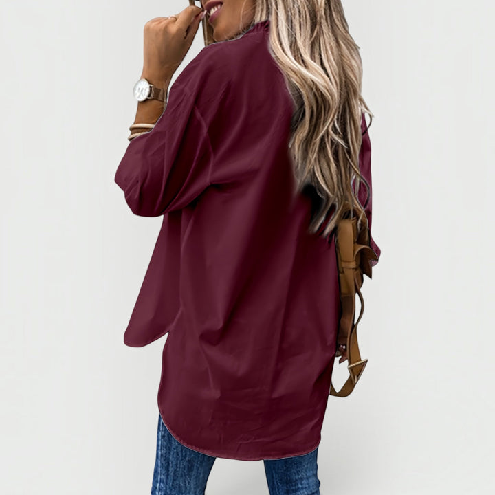 Fashionable women's button blouse. Comfortable, long-sleeve, ideal for office, casual & everyday daily wear.
