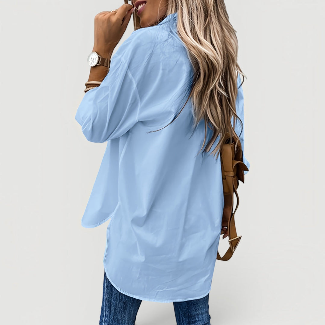 Versatile women's everyday button blouse. Comfortable long-sleeve, polished for daily chic style & office wear.