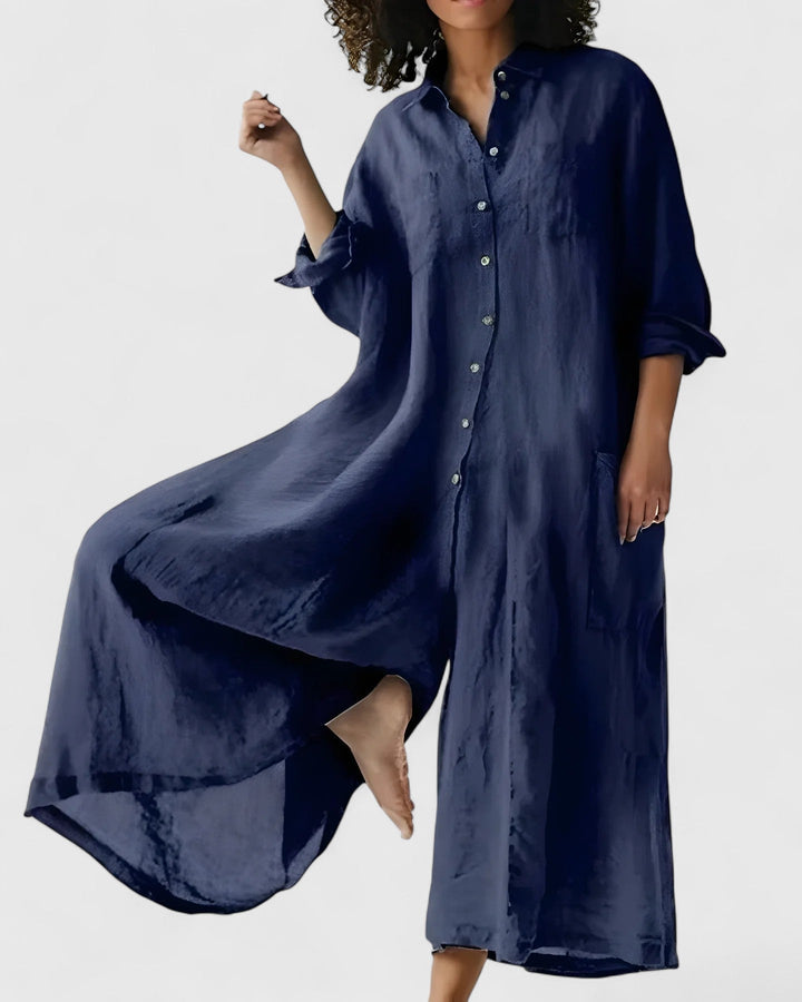 Women's exquisite flowy wide-leg jumpsuit dress for effortless summer style & vacation outfits.