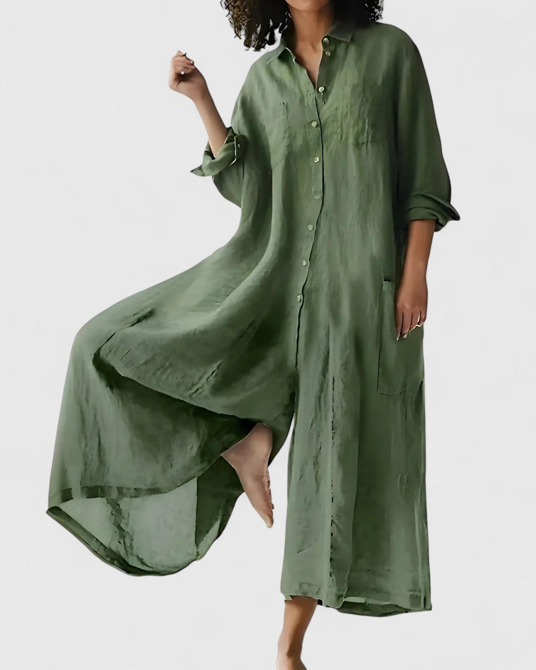 Elegant wide-leg jumpsuit dress for women, offering comfortable & flowy fashion for summer.