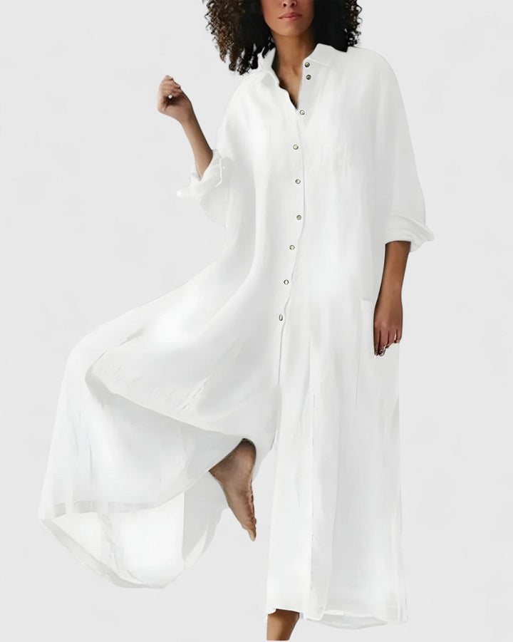 Chic flowy jumpsuit dress for women, a comfortable one-piece outfit perfect for elegant summer wear.