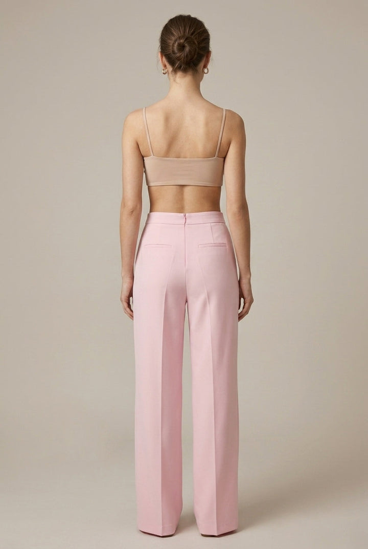 Contemporary women's feather trim blazer & straight leg pant suit. Designed for sophisticated and unique style.