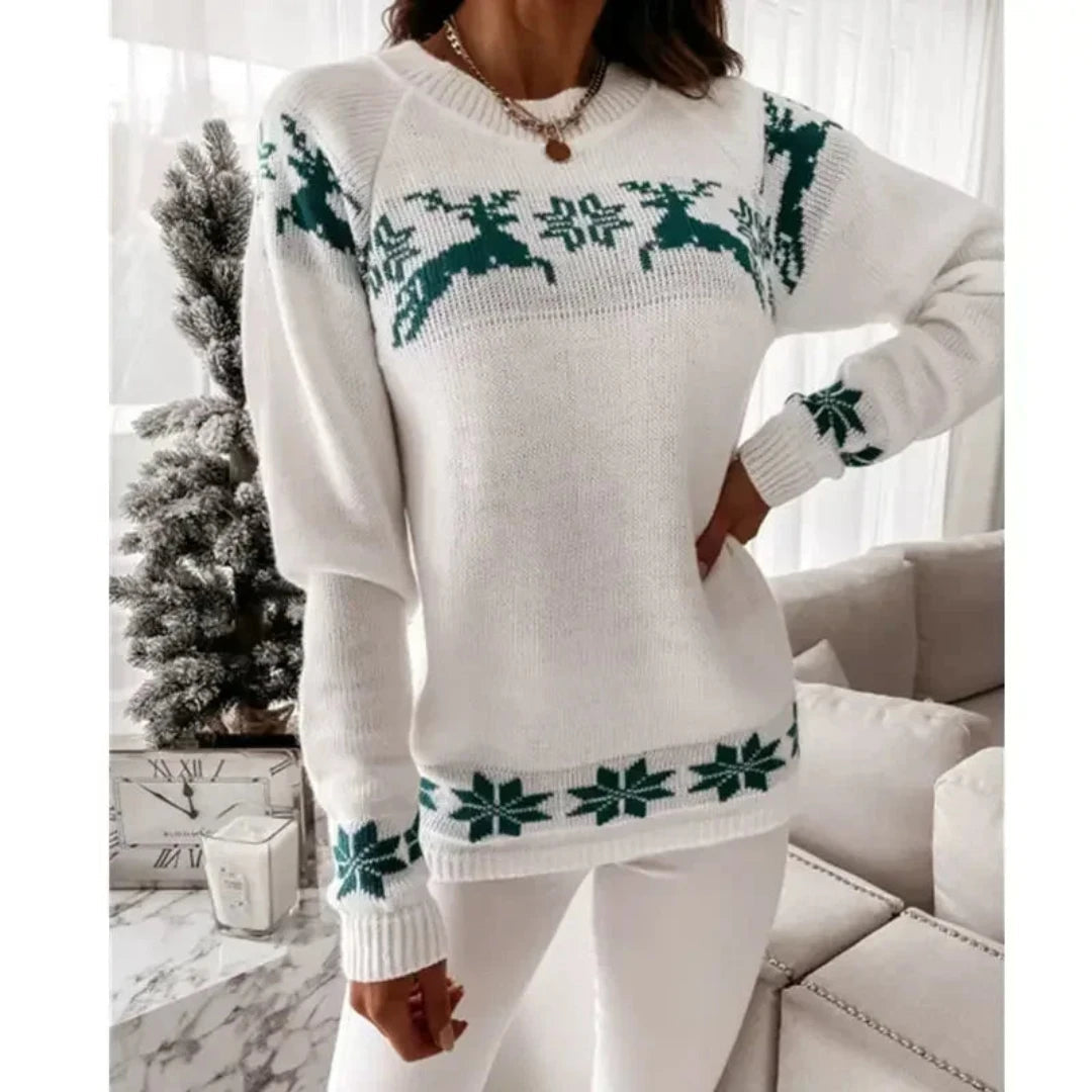 Women's festive Christmas sweater, warm knit for cozy holiday fashion. Perfect long sleeve winter wear.