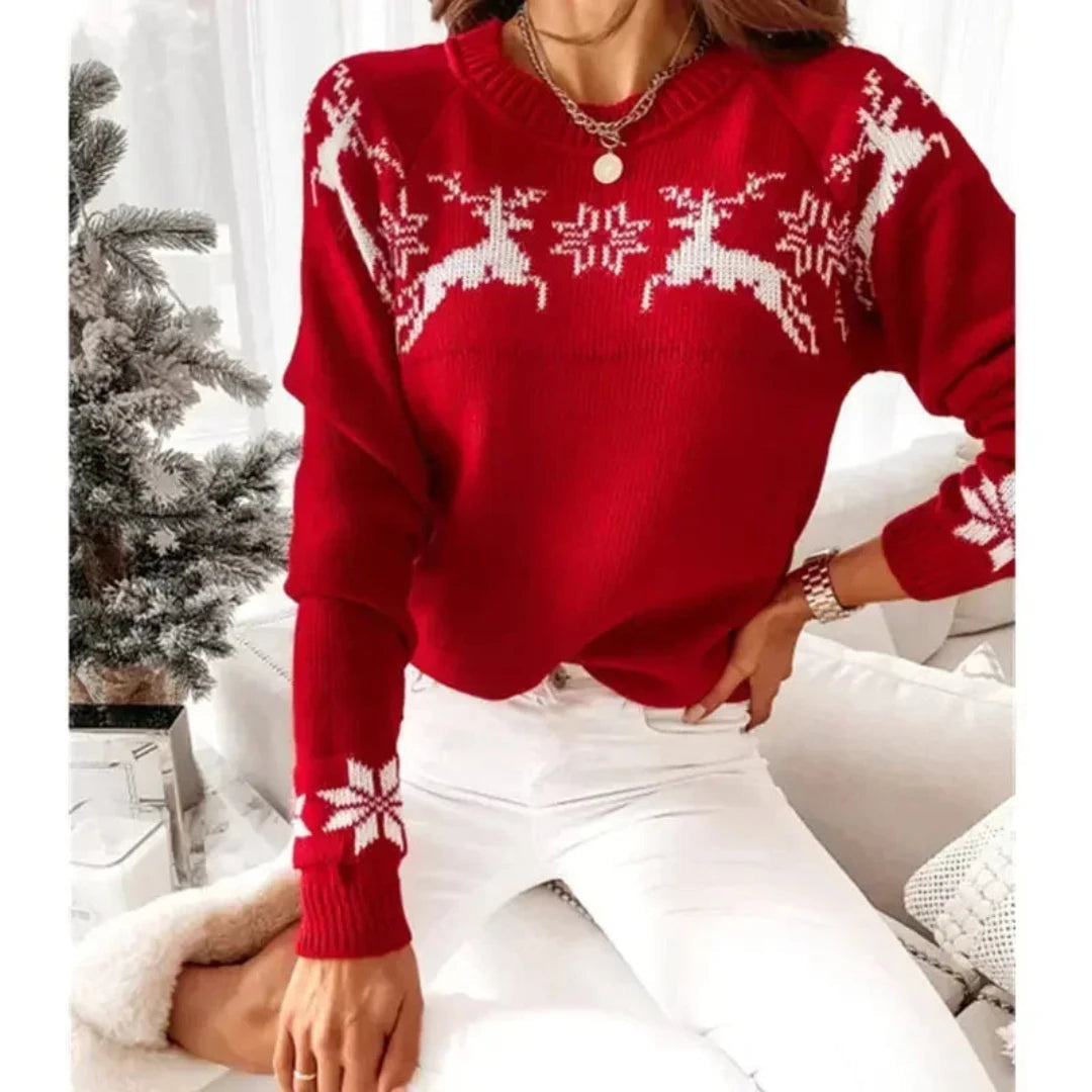 Cozy women's long sleeve Christmas sweater, ideal for festive holiday fashion & winter casual wear.
