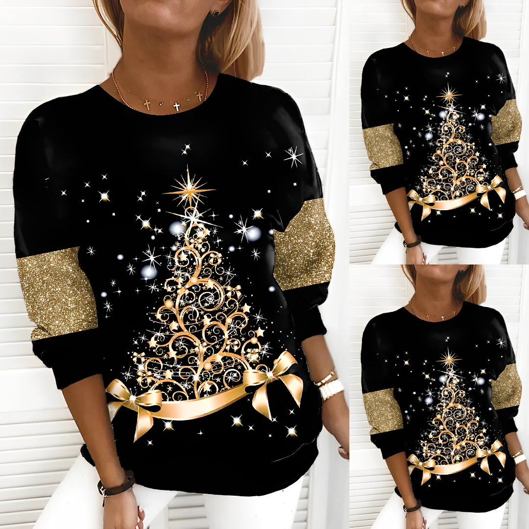 Cozy holiday sweater for women, featuring a warm knit and a festive Christmas theme for your holiday outfit.