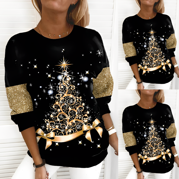 Cozy holiday sweater for women, featuring a warm knit and a festive Christmas theme for your holiday outfit.