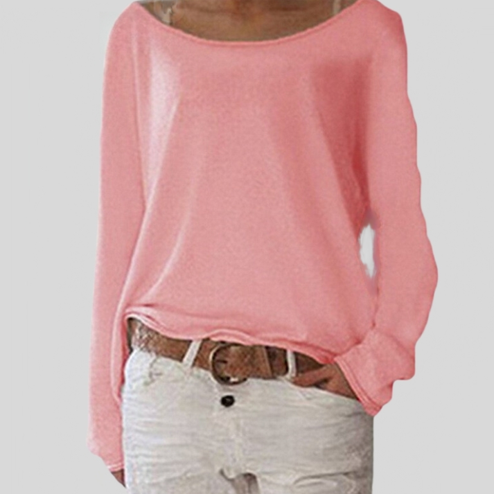 Women's fine knit round neck sweater in a classic blue hue, perfect for casual elegance.