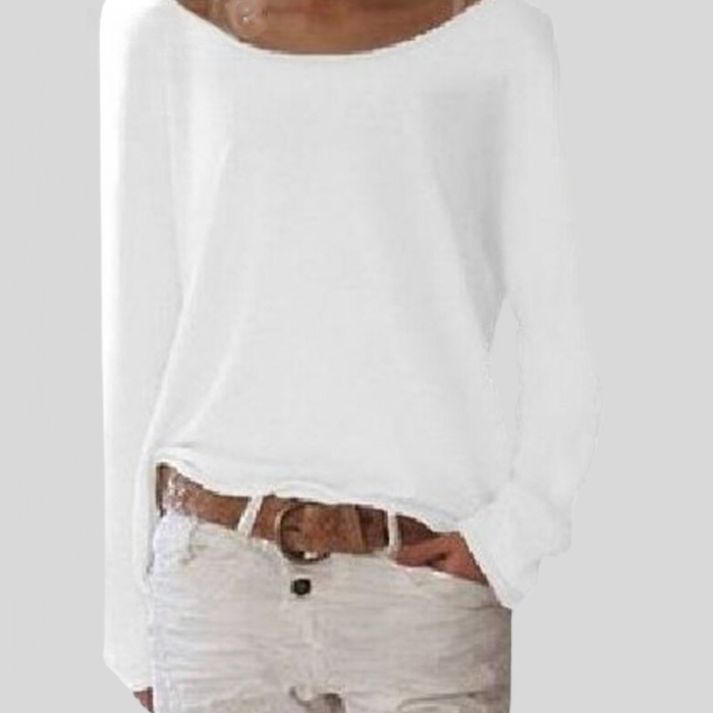 Elegant women's long sleeve sweater crafted from soft fine knit material with a timeless round neckline.