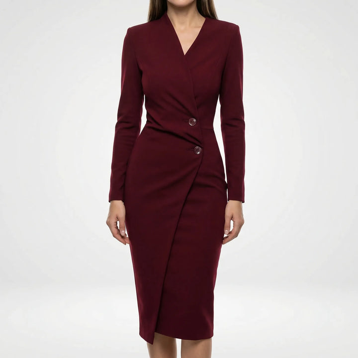 Versatile women's smart casual midi wrap dress, perfect for city wear