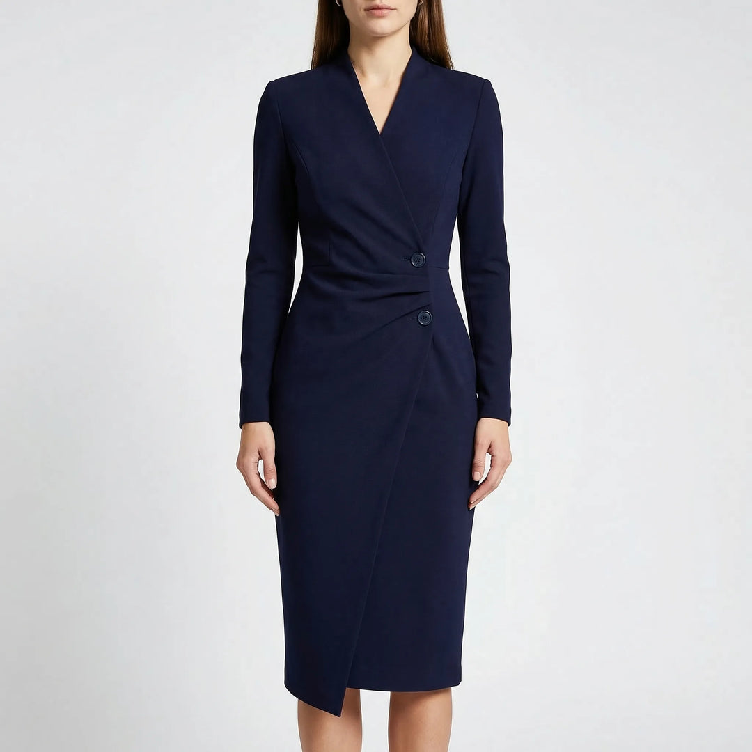 Stylish women's V-neck wrap dress, a versatile choice for smart casual occasions