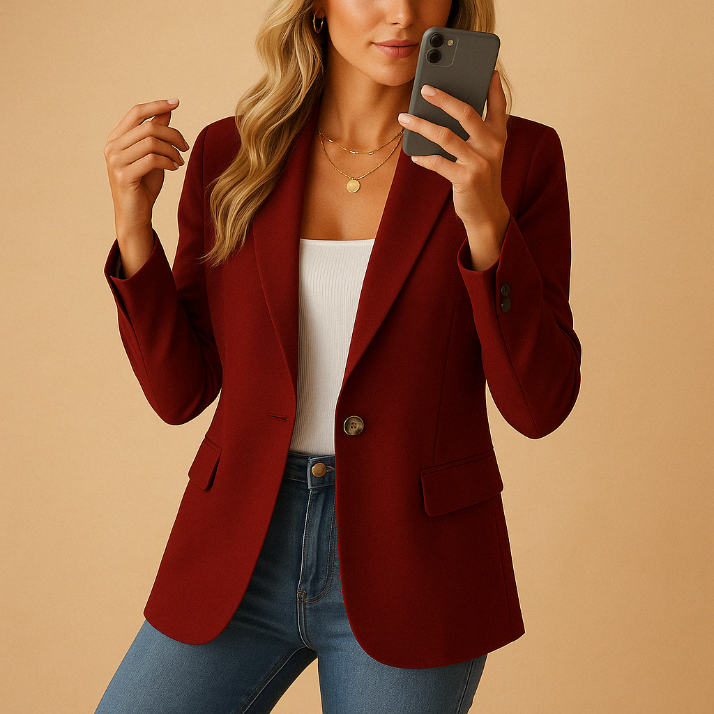 Elegant women's fitted blazer jacket, a timeless piece for sophisticated workwear fashion.