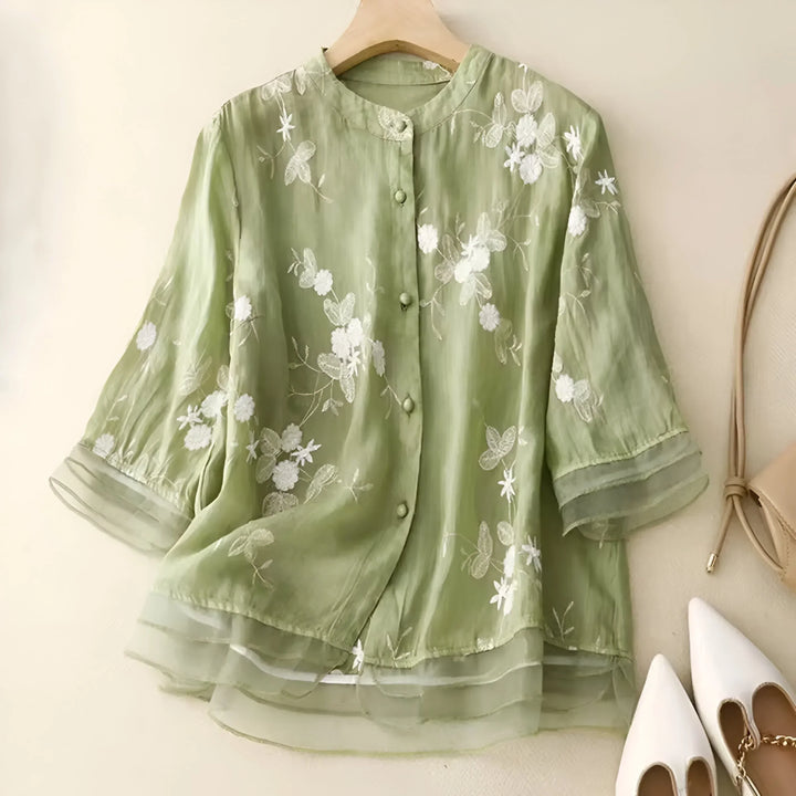 Purple embroidered top, tummy skimming and flattering for women. Perfect for effortless spring and summer fashion.