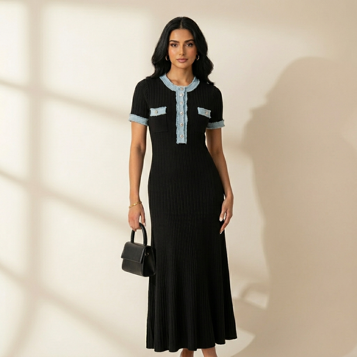 Women's flattering midi dress in a timeless design, perfect for versatile day-to-evening styling. Elegant & comfortable.