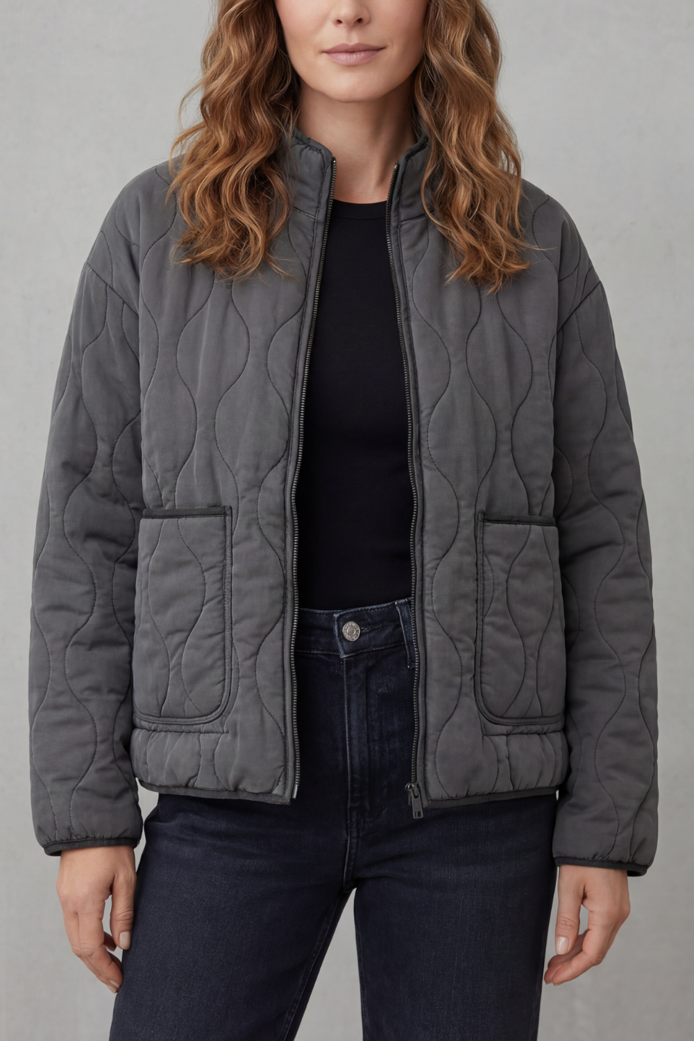 Women's flattering quilted puffer jacket. Stylish, warm outerwear for autumn & winter. Classic design for casual wear.