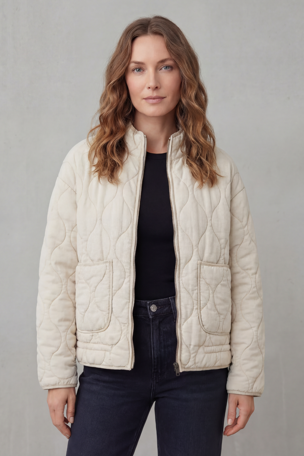 Women's stylish quilted puffer jacket. Flattering design, warm for fall & winter. Essential classic outerwear.