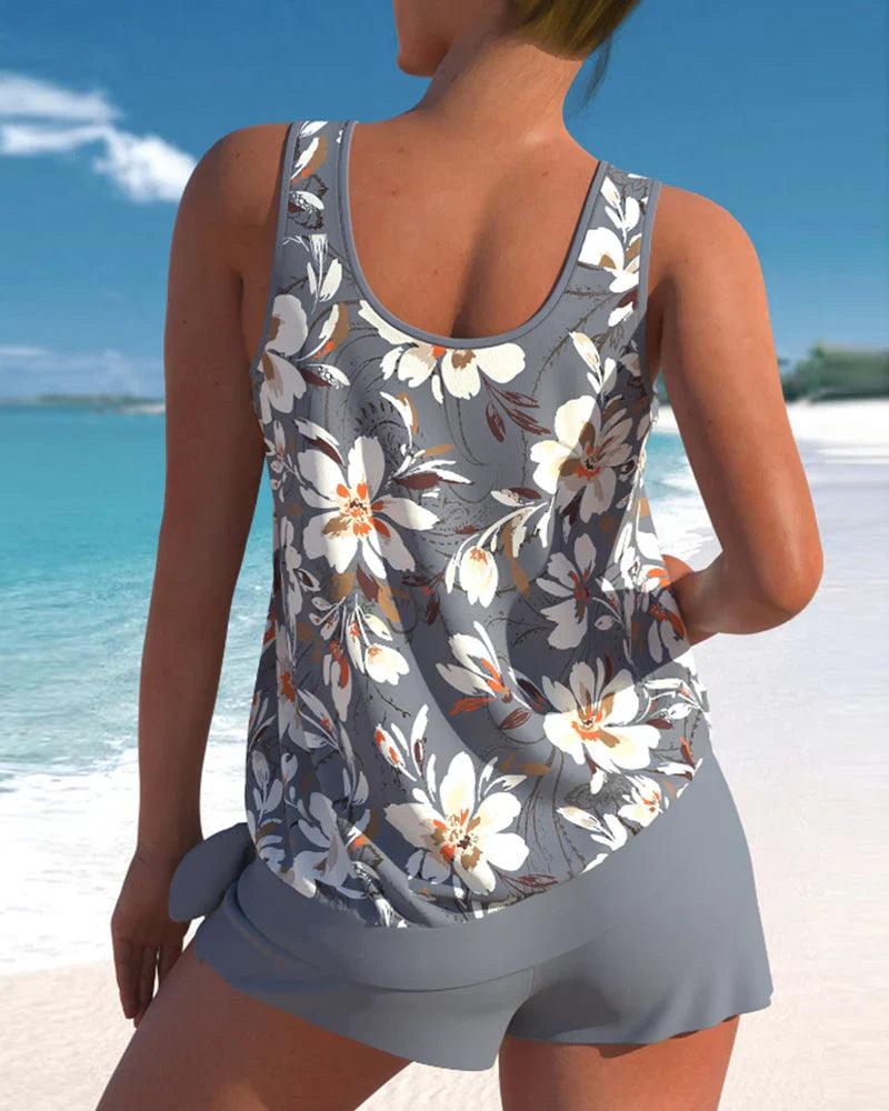 Comfortable women's 2-piece tankini swimwear with adjustable V-neck top & modest boyshorts. Great for summer beach.