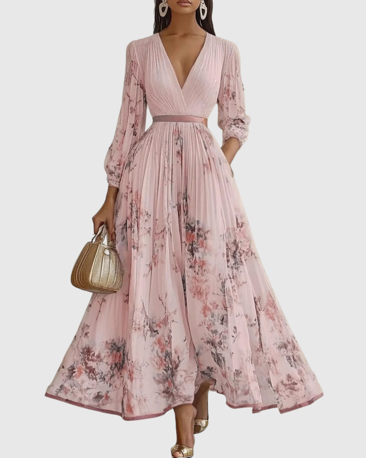 Flattering women's A-line midi dress, featuring a stylish V-neck and sleeveless design.