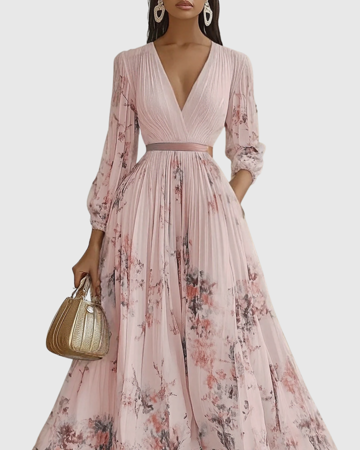 Elegant women's summer midi dress: V-neck, A-line cut, and comfortable for casual wear.