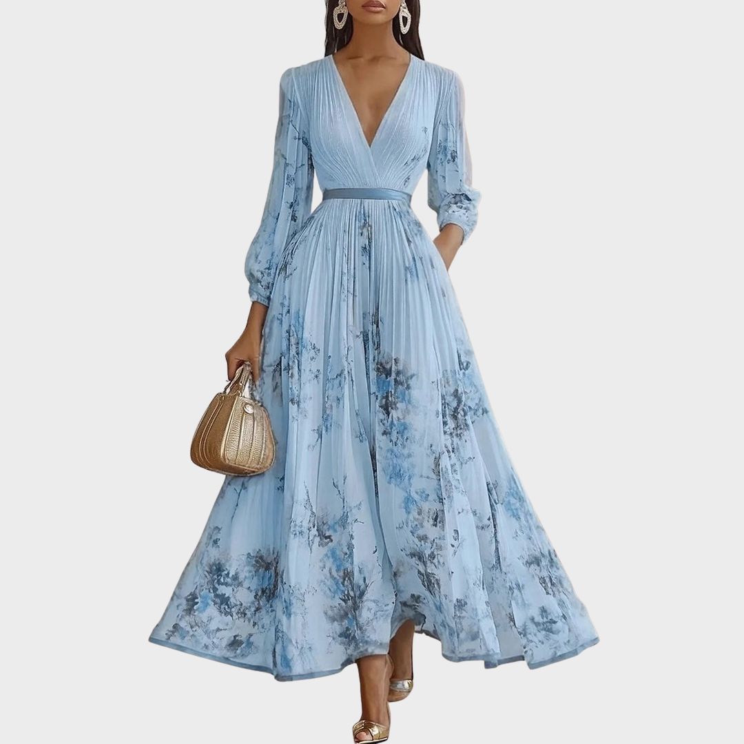 Casual women's midi dress: V-neck, A-line cut, and flattering silhouette for all seasons.
