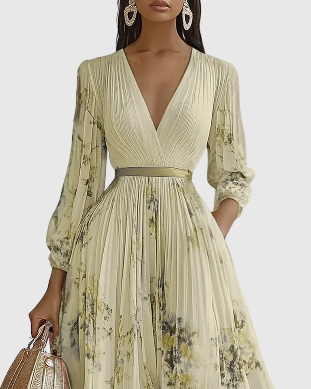 Chic women's V-neck A-line midi dress, a versatile and flattering option for any occasion.