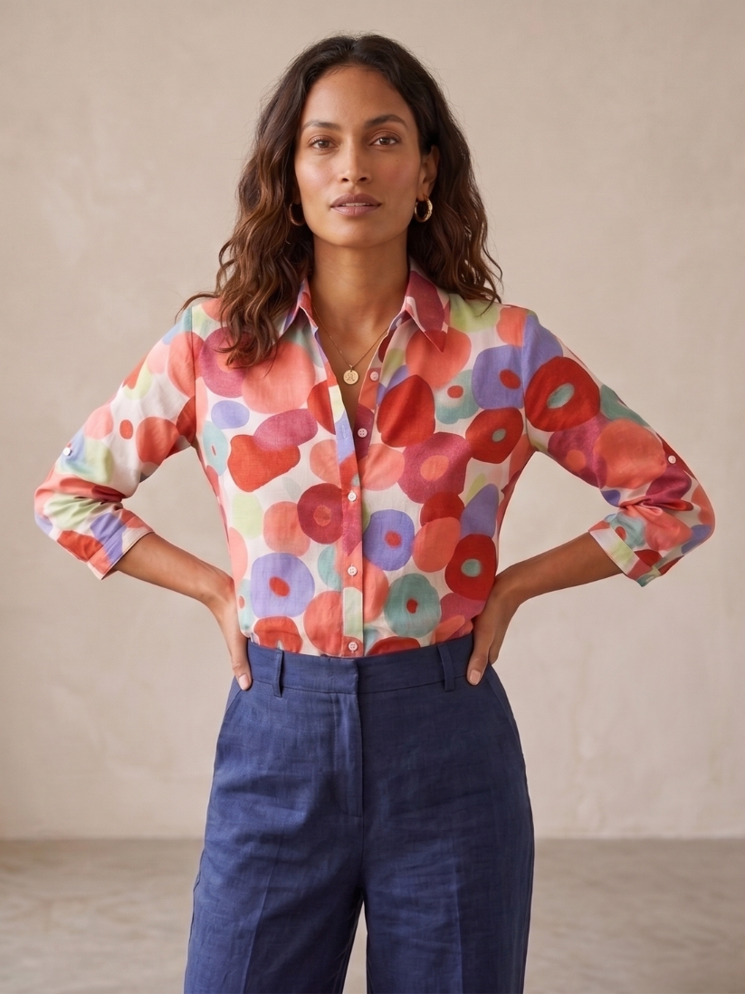 Women's floral button-down blouse with long sleeves, perfect for casual or elegant spring and summer outfits.