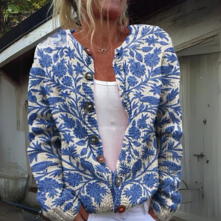 Stylish women's floral print button-up layering vest. Casual elegance for spring, autumn & winter fashion.