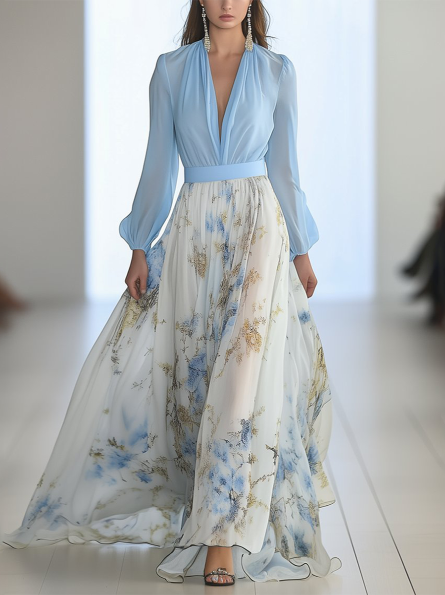 Women's floral maxi dress with flattering V-neck, perfect for summer fashion and casual elegance.