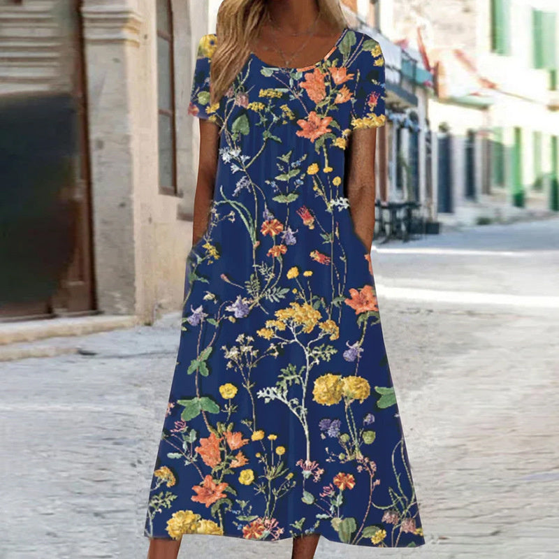 Women's floral midi dress, perfect for summer casual wear.