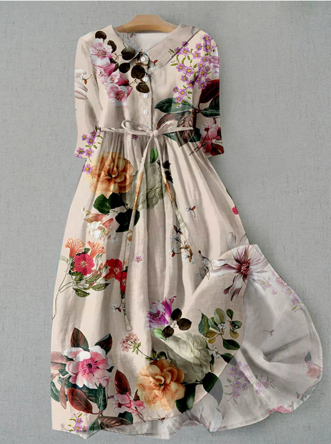 Elegant floral button-down summer dress for women, A-line silhouette, ideal for vacation & garden parties.