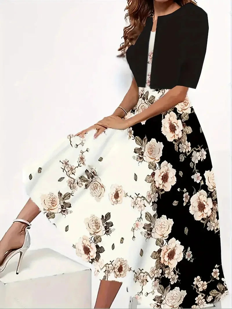 Comfortable and chic women's floral print long dress with jacket