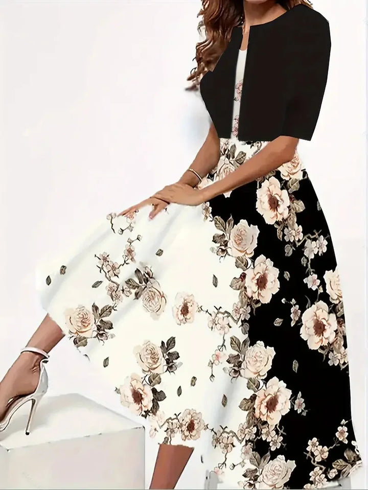 Comfortable and chic women's floral print long dress with jacket