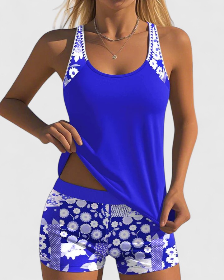 Women's floral print tankini swimsuit, perfect for stylish beach or pool days.