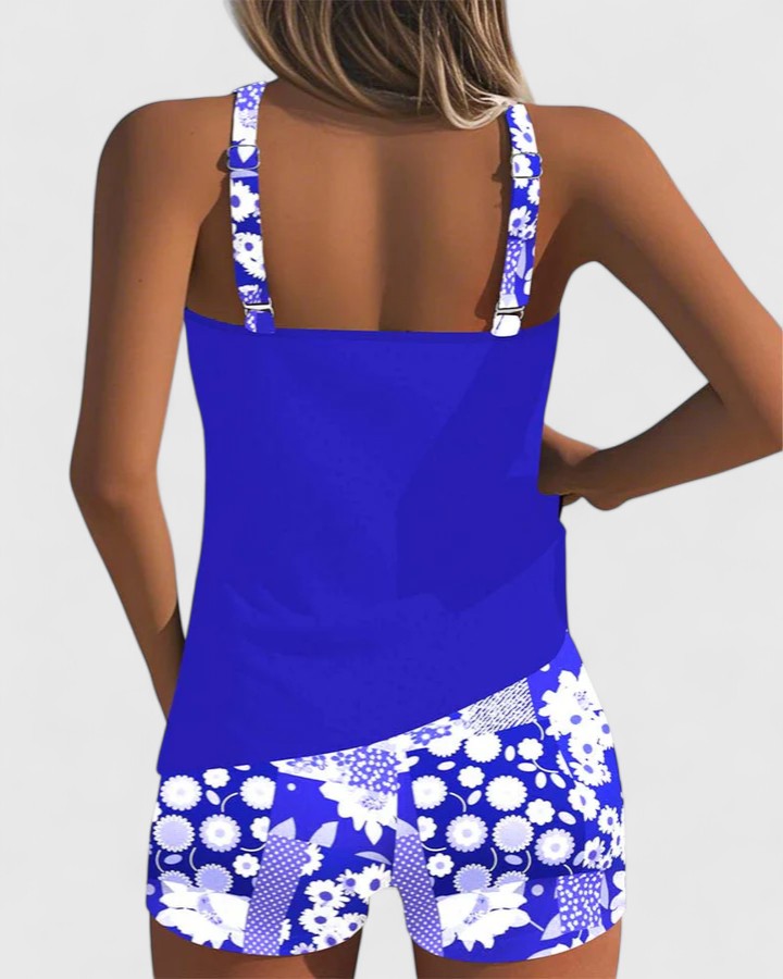 Stylish two-piece floral tankini for women, ideal summer beachwear & vacation.