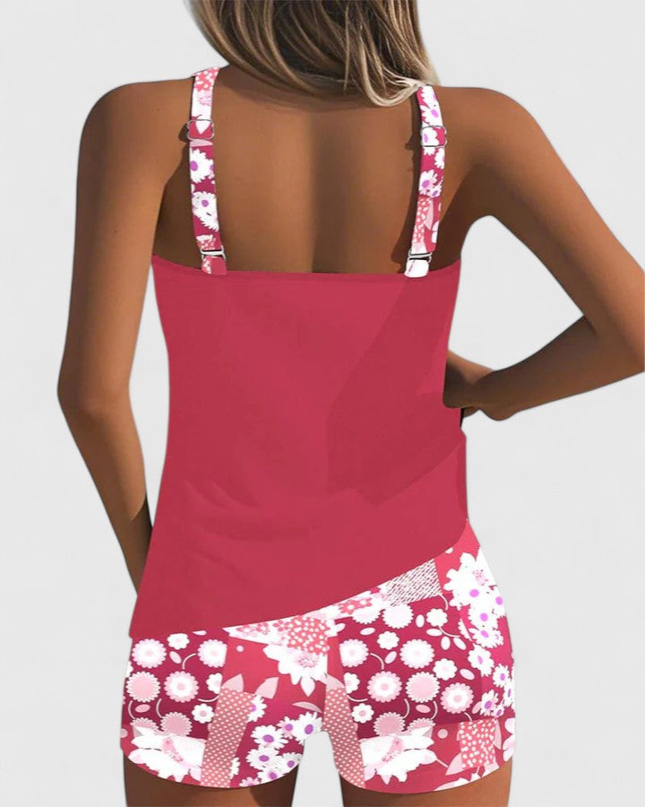 Comfortable women's floral print tankini swimsuit, perfect for summer beach holidays.