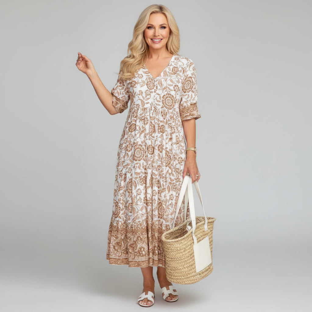 Elegant floral midi dress for women, perfect for summer occasions