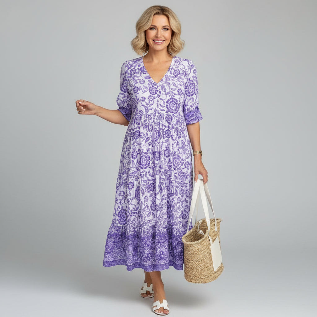 Casual tiered midi dress in a beautiful floral print for women
