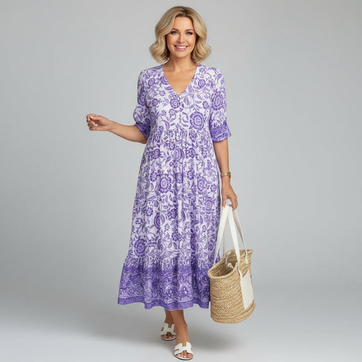 Casual tiered midi dress in a beautiful floral print for women