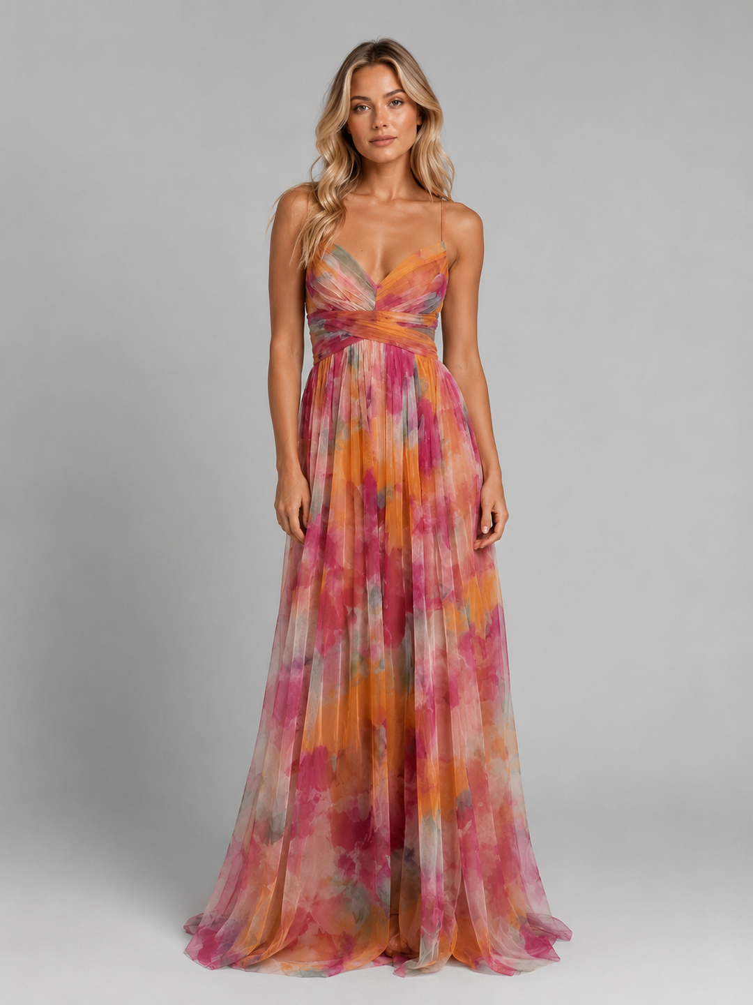 Women's floral V-neck maxi dress, ideal for summer, beach, or casual vacation style.