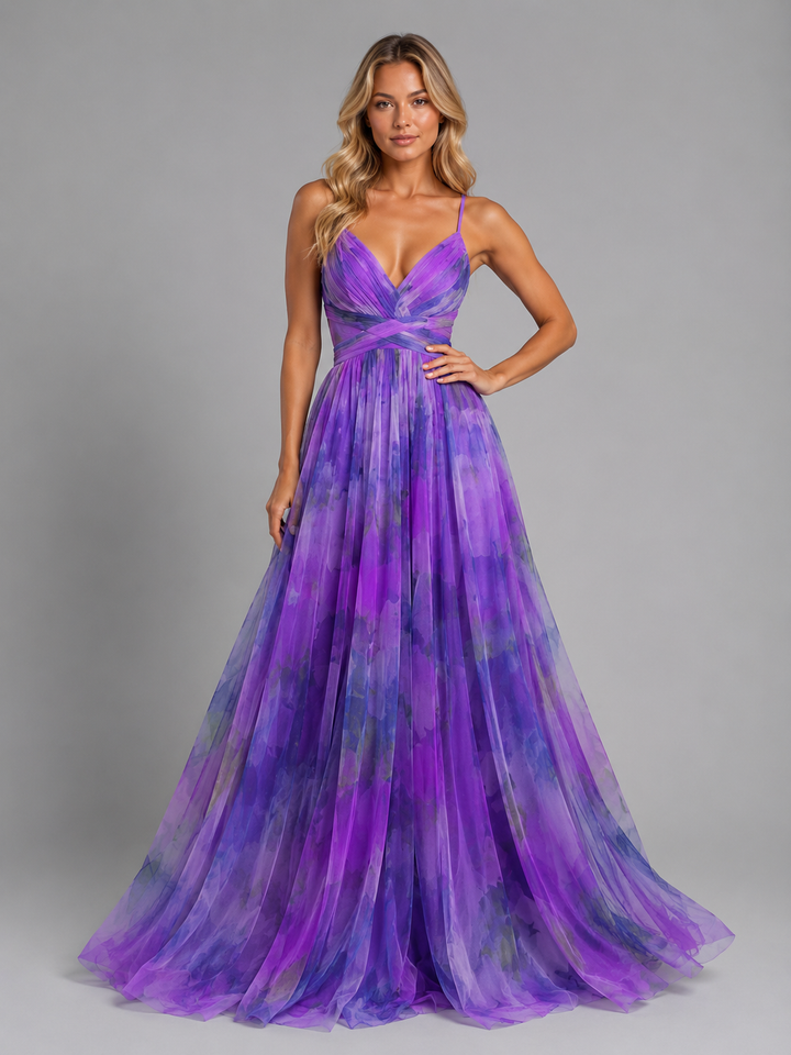 Flowy casual long floral V-neck maxi dress for women, comfortable and stylish for summer fashion.