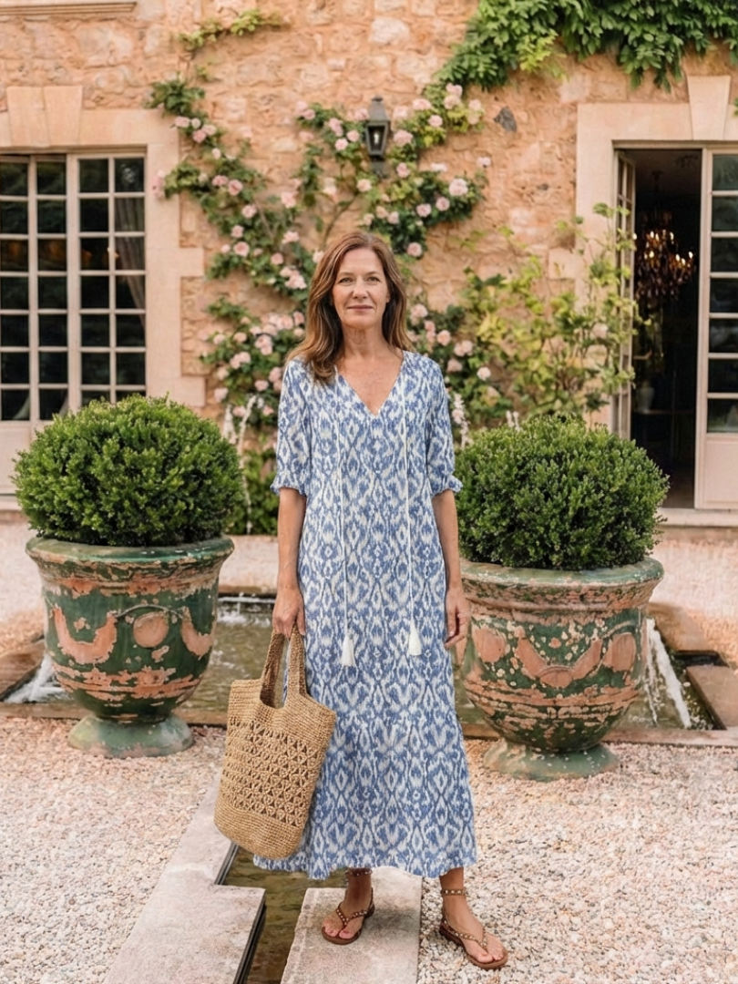 Comfortable women's floral midi V-neck dress, perfect for casual summer wear & everyday style.