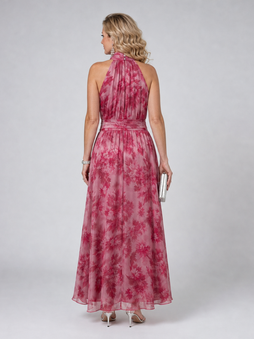 Stylish women's halter neck midi dress, a versatile piece for elegant gatherings, summer brunches & parties.