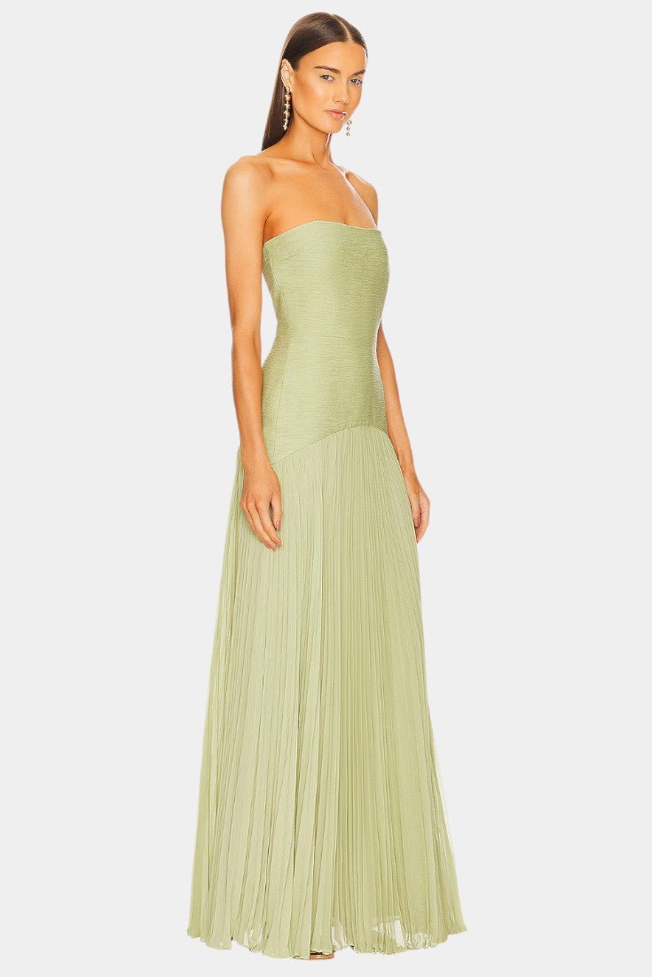 Chic elegant women's maxi dress, long & flowy, featuring a stylish front slit for a sophisticated look.
