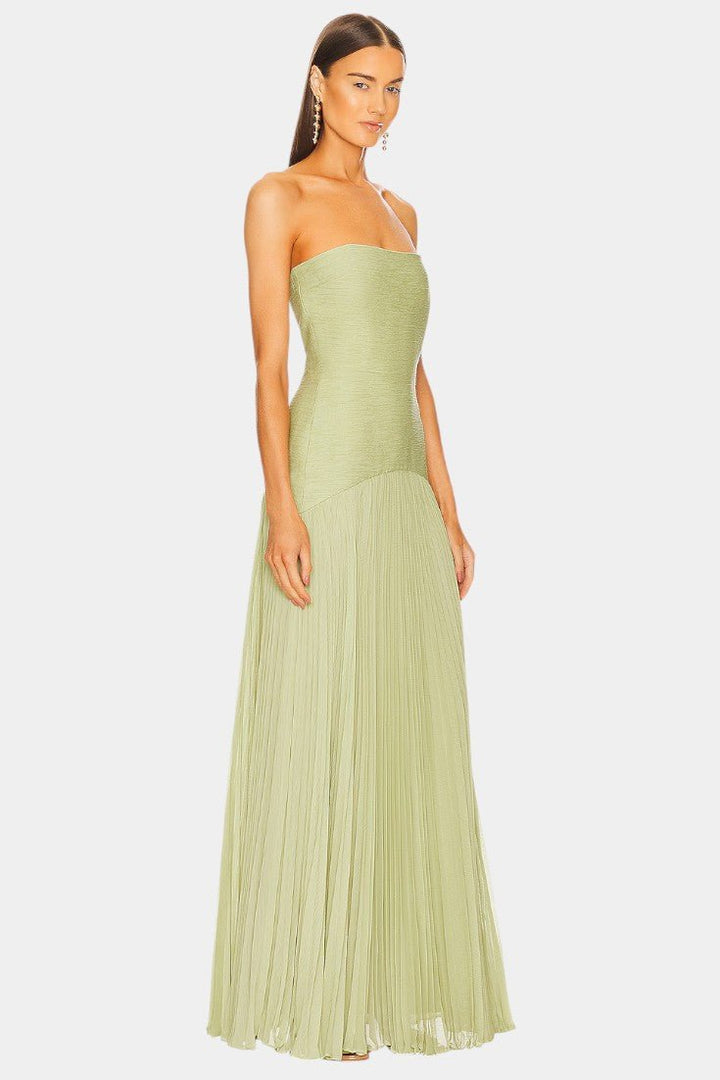 Chic elegant women's maxi dress, long & flowy, featuring a stylish front slit for a sophisticated look.