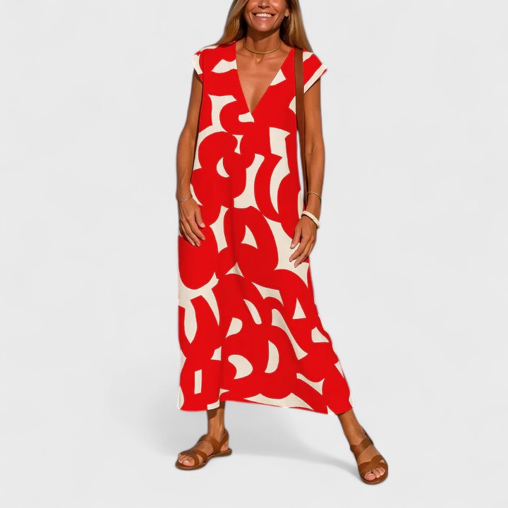Light & airy women's V-neck flowing summer dress, offering comfort and effortless style.