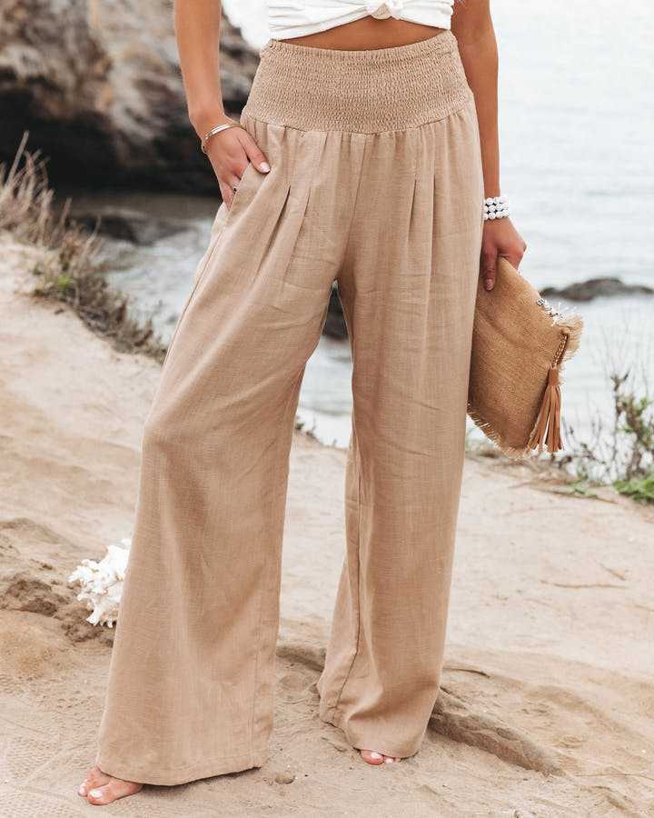 Women's flowing wide-leg beach pants with comfortable elastic waist