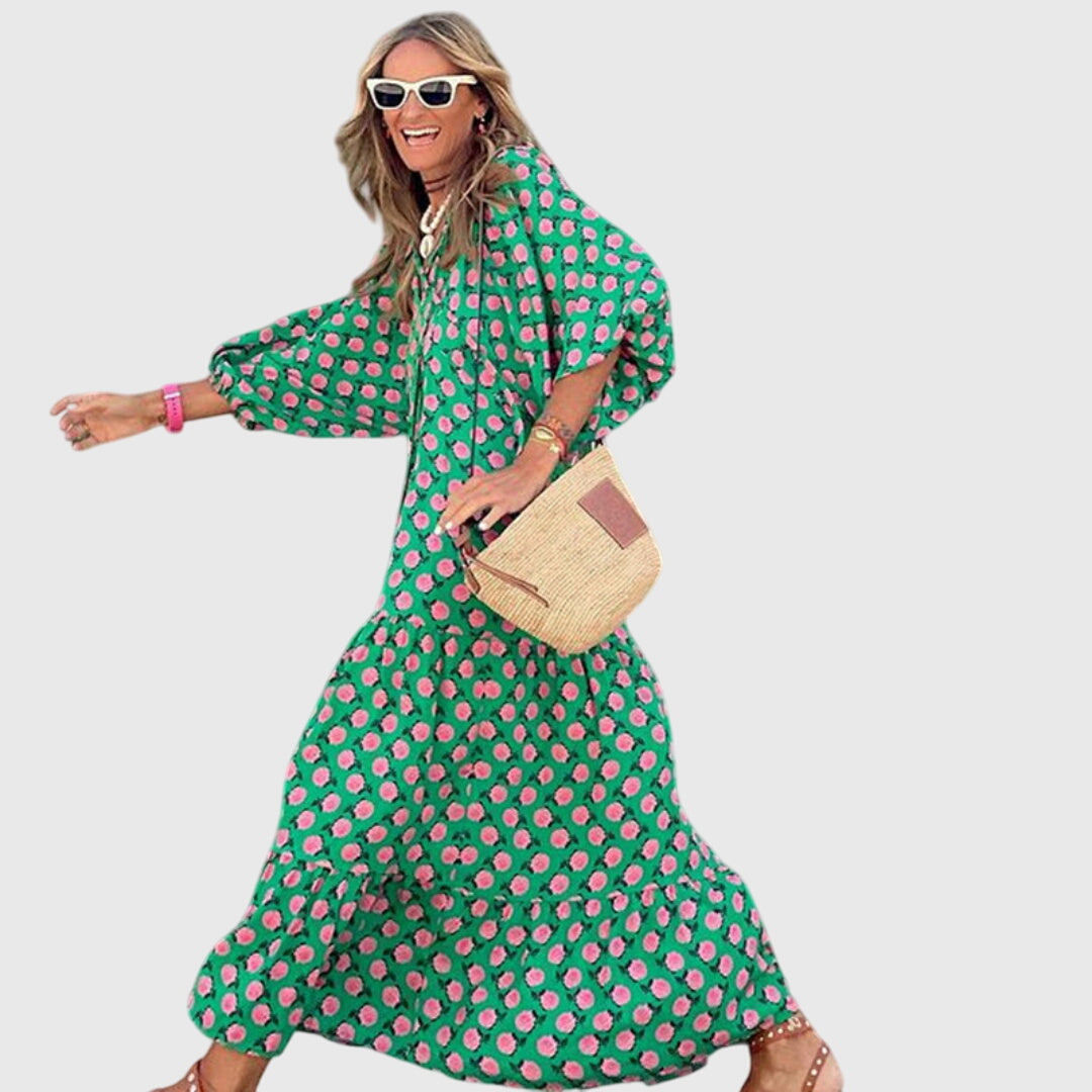Women's flowy boho maxi dress, perfect for summer. Long, elegant, and comfortable bohemian style.