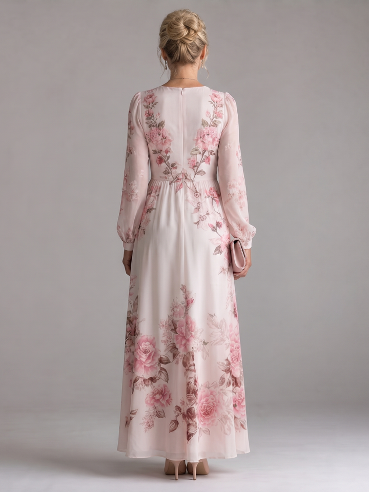 Stylish women's floral midi dress with long sleeves & V-neck. Relaxed fit for spring/summer casual & elegant wear.