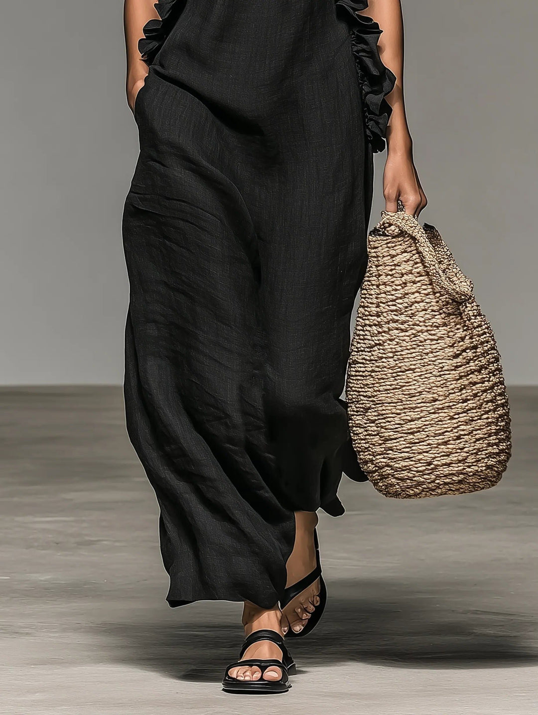 Sleeveless halterneck maxi dress for women, featuring a comfortable flowy fit and elegant ruffles.