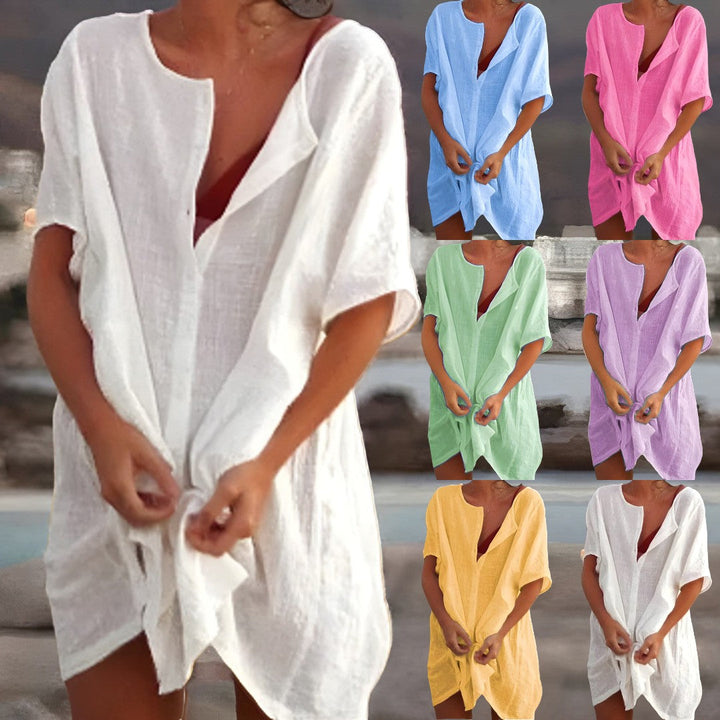 Elegant women's flowy beach dress, a lightweight cover-up for poolside & resort.